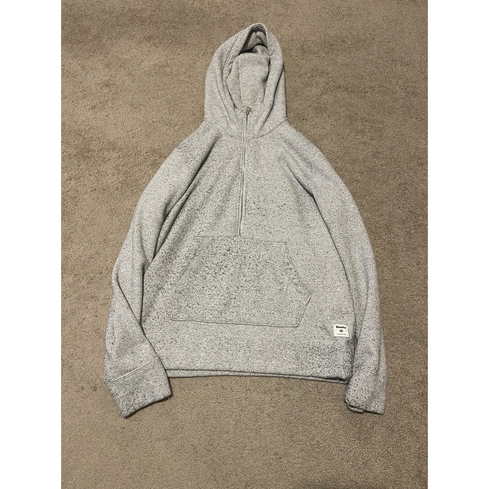 Roots Canada Gray 1/4 Zip Hoodie Pullover Sweatshirt Mens Size Medium